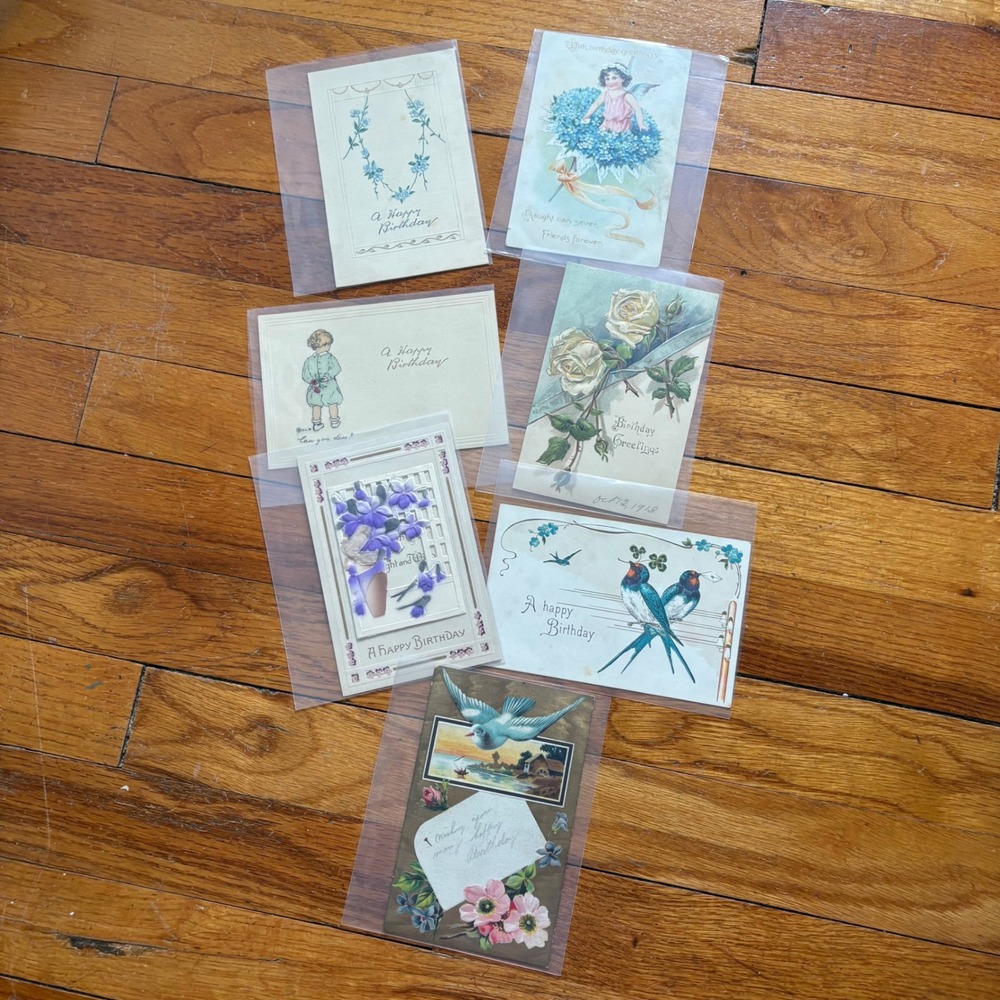 Vintage Postcard Lot of 7 Birthday Greetings Floral Birds Embossed Early 1900s